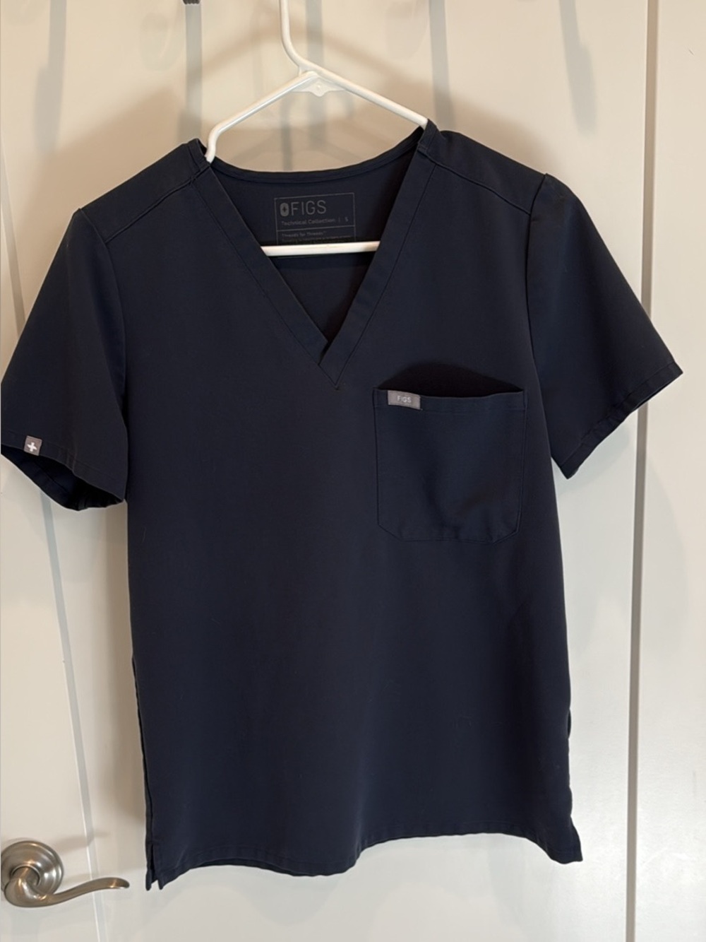 Small Figs Navy V-Neck Scrub Top with Chest Pocket